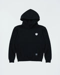 Kingz Jaws Youth Hoodie - Flat Lay Front - White Crown Chest Logo and Kangaroo Pocket - Black - Youth BJJ Hoodie [color:Black]