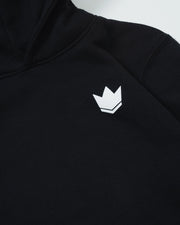 Kingz Jaws Youth Hoodie - Chest Logo Close Up - White Crown Embroidered Detail - Black - Youth BJJ Hoodie [color:Black]