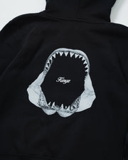 Kingz Jaws Youth Hoodie - Back Print Close Up - Shark Jaws Graphic and Kingz Script - Black - Youth BJJ Hoodie [color:Black]