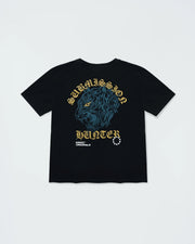 Kingz Submission Hunter Youth Tee - Front View - Tiger Hunter Bold Graphic - Black Youth BJJ Streetwear Tee [color:Black]