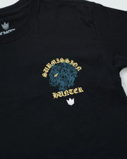 Kingz Submission Hunter Youth Tee - Detail Shot - Tiger Hunter Graphic Close-up - Black Youth BJJ Casual Tee [color:Black]