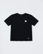 Kingz Jaws Youth Tee - Front View - White Crown Chest Logo - Black Youth BJJ Training Tee [color:Black]