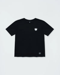 Kingz Jaws Youth Tee - Front View - White Crown Chest Logo - Black Youth BJJ Training Tee [color:Black]