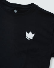 Kingz Jaws Youth Tee - Detail Shot - White Crown Logo Collar Close-up - Black Youth BJJ Casual Wear [color:Black]