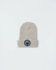 Kingz BJJ Club Waffle Knit Beanie Tan - Flat Lay Product Only Blue Circle Logo Front Cuff Waffle Texture Streetwear [color:Tan]