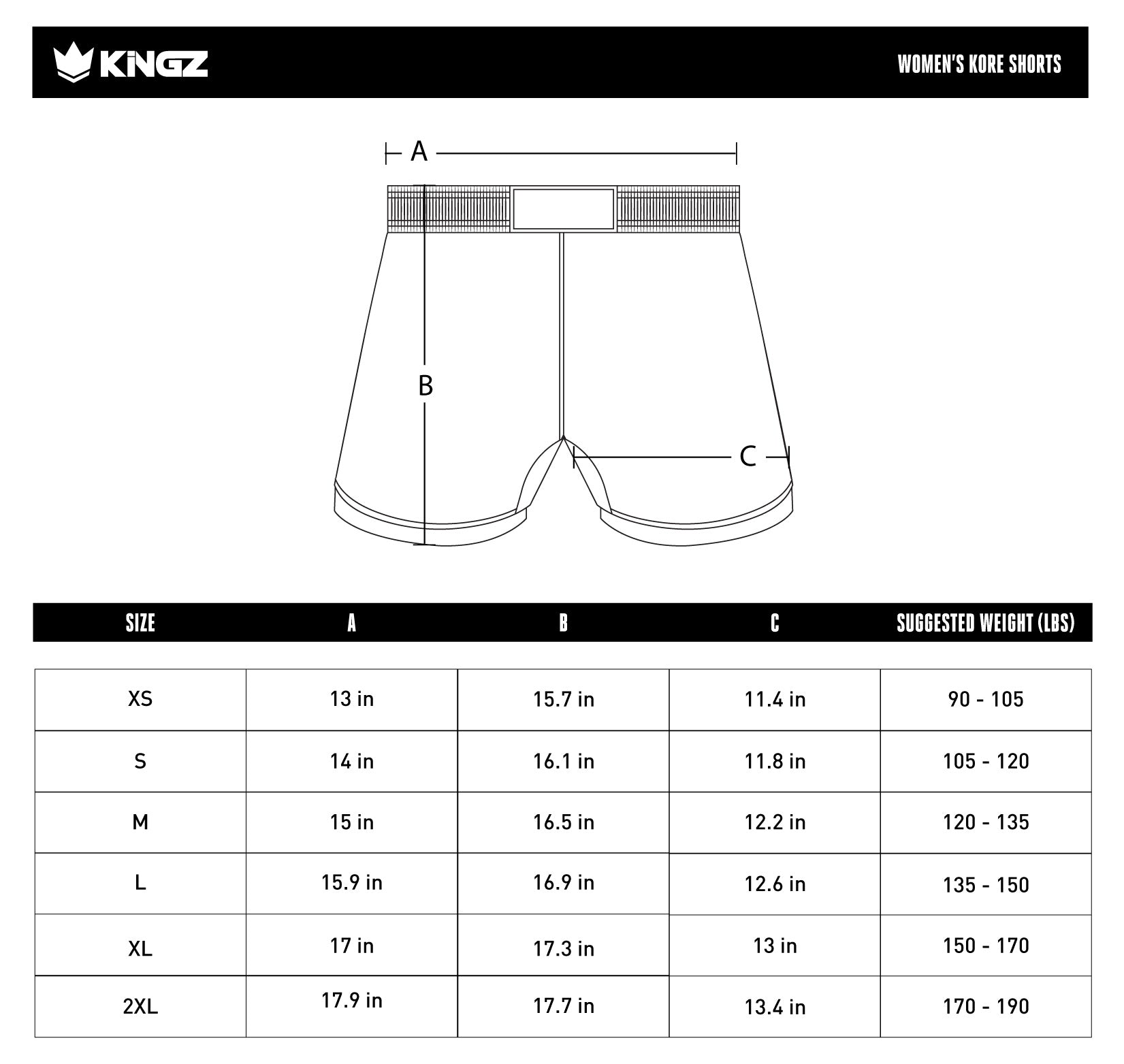 Short pour femme Kore 2.0 - Noir size chart