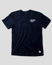 Kingz Immersion Tee Navy - Flat Lay Product Only Front View White Chest Text Kingz Kimonos Logo Bottom Hem Minimalist Design Streetwear [color:Navy]