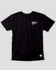 Kingz Immersion Tee Black - Flat Lay Product Only White Chest Text Jiu Jitsu Lifestyle Kingz Kimonos Crown Logo Lower Hem Minimalist Design Streetwear [color:Black]