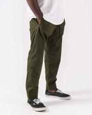 Kingz Casual Rip Stop Gi Pants Military Green - Full Body Side View Male Athlete Elastic Ankle Cuffs Drawstring Waist Relaxed Fit Durable Fabric Military Green BJJ Training Gi Pants [color:Military Green]